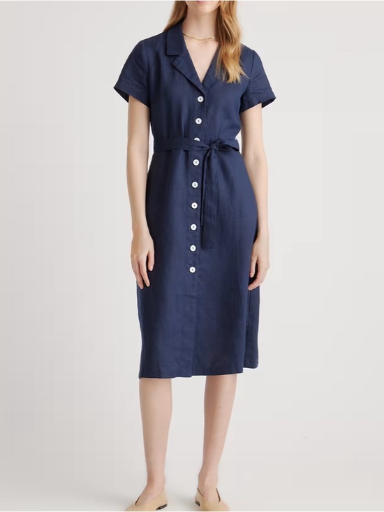 Quince Dresses & Skirts - Quince 100% European Linen Button Front Dress in Deep Navy Size: M